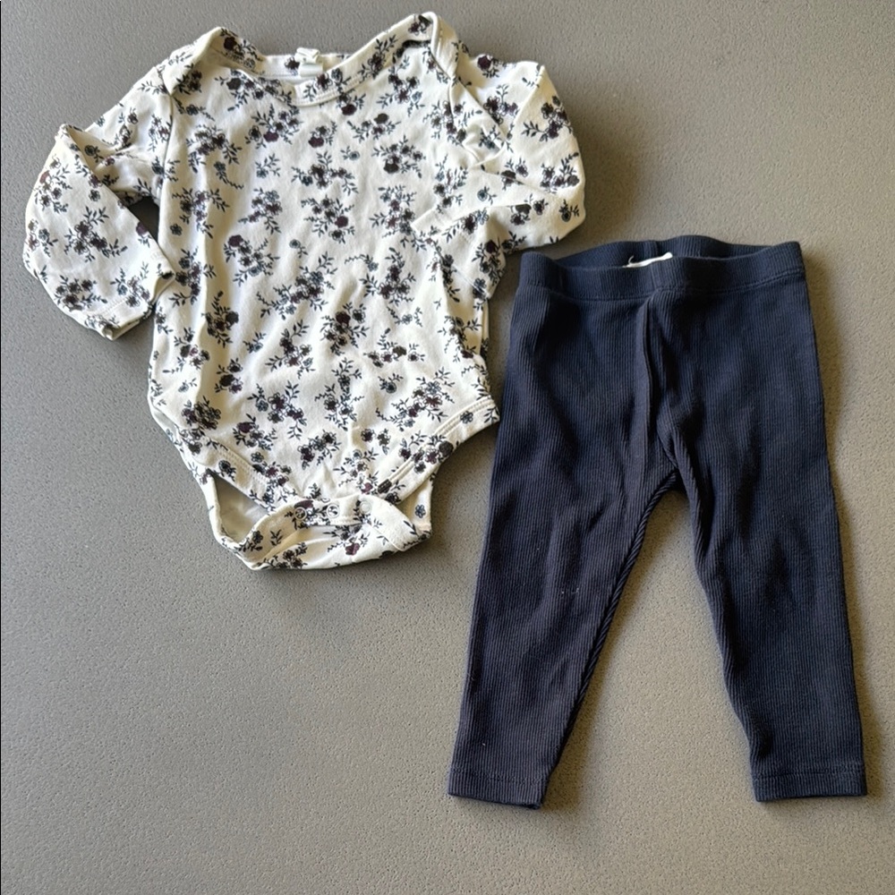 Colored Organics Floral Cream and Navy Kids Matching Set